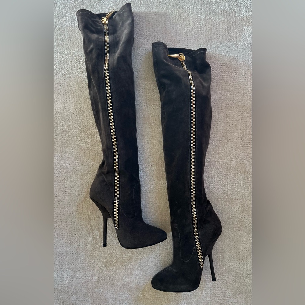 Giuseppe Zanotti Brown Over-the-Knee Boots with Gold Zipper EU38